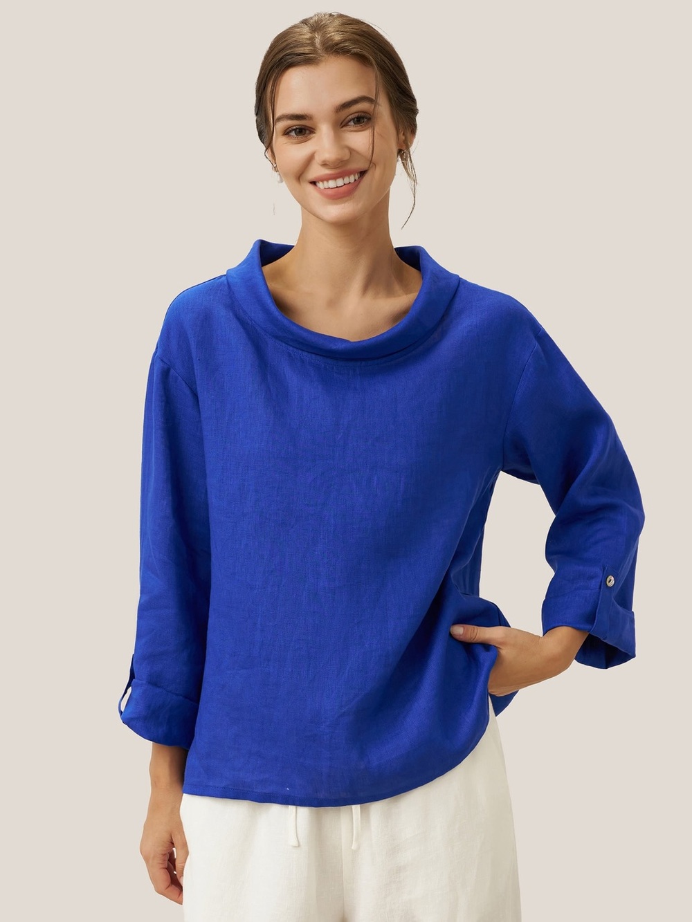 Cool-Touch Natural Linen Lintico
100% Linen Draped Neck Top HOLLIS - Picture 10 of 12